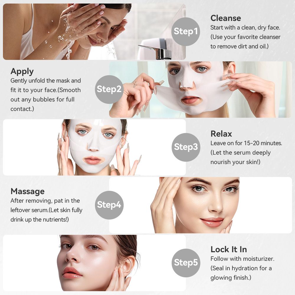 5 Sheets, Collagen Infused Deep Face Masks Skincare Facial Masks for Women Skin Care Hydrating Firmness & Elasticity